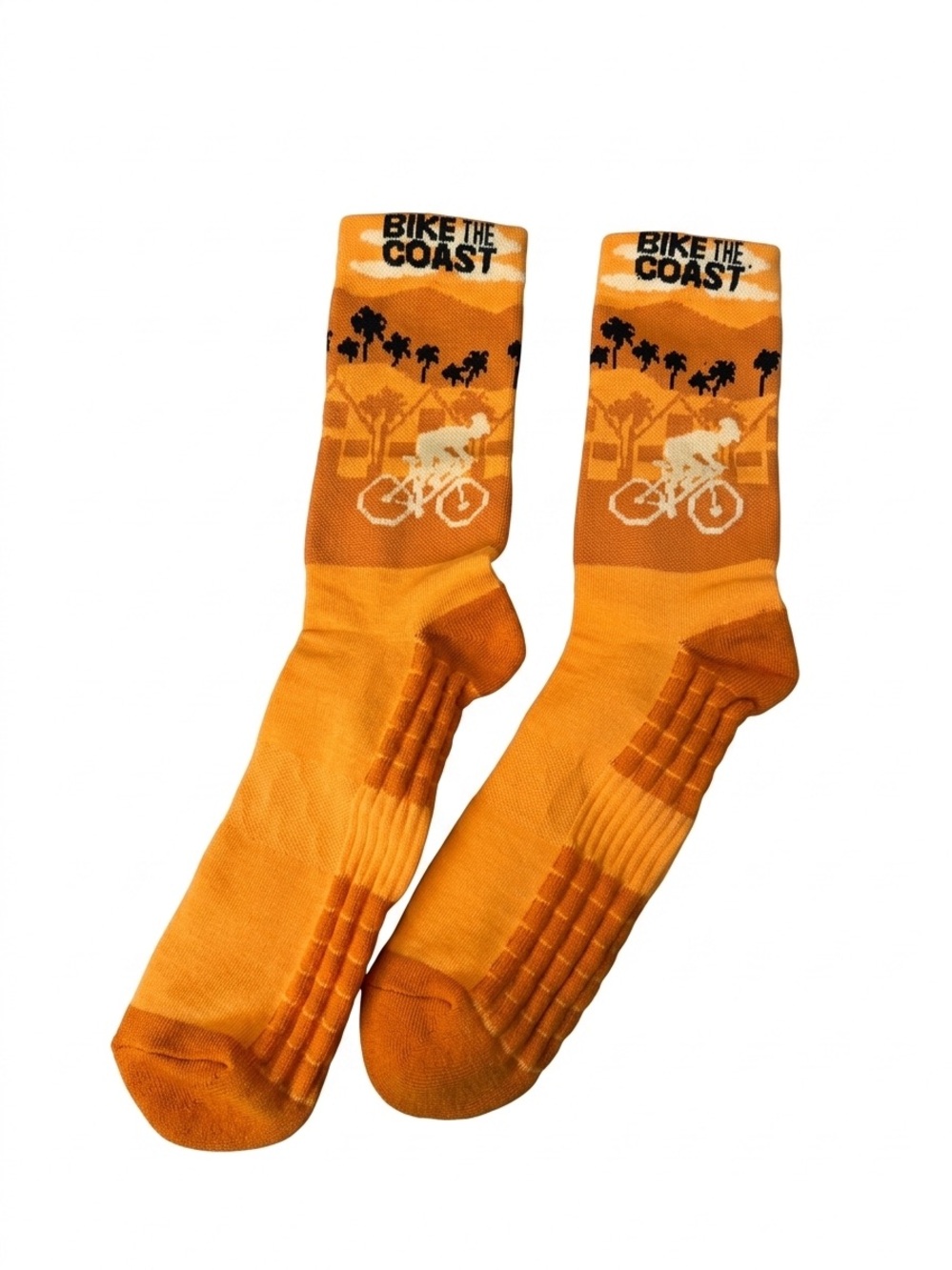 Bike the Coast Cycling Crew Socks Orange Sunset Graphic